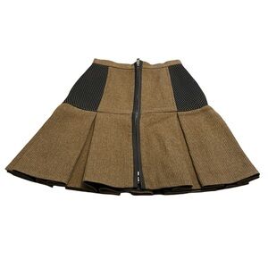 FW 2014 Collection Hunter Green & Black Panel Pleated Wool FENDI Skater Skirt
